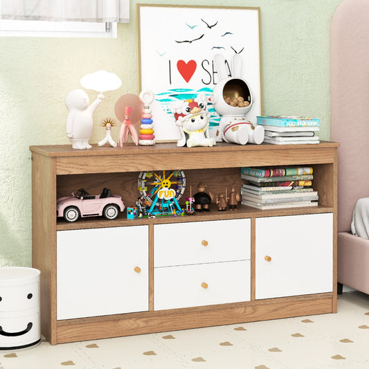 Wooden Kids Toy Children Bookshelf Storage Chest with Open Shelf-Natural