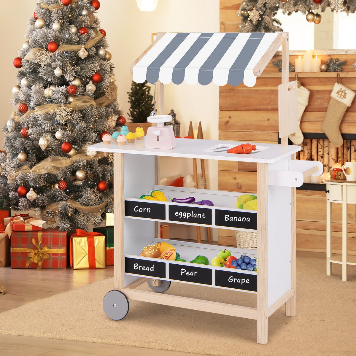 Wooden Pretend Play Kids Grocery Store with Chalkboard-White