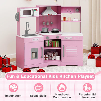 Wooden Pretend Play Kitchen with Real Sounds and Lights-Pink