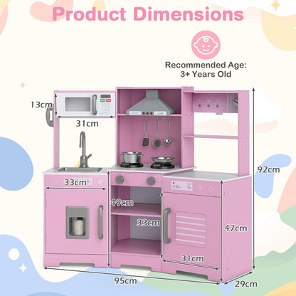 Wooden Pretend Play Kitchen with Real Sounds and Lights-Pink