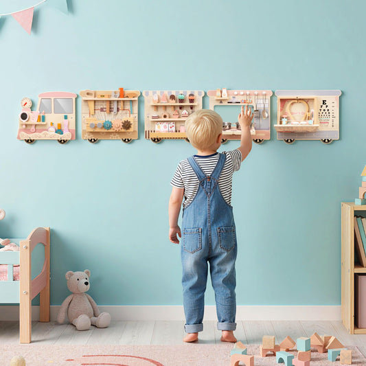 Wooden Sensory Wall Panel with Vanity and Doctor Kit for Kids