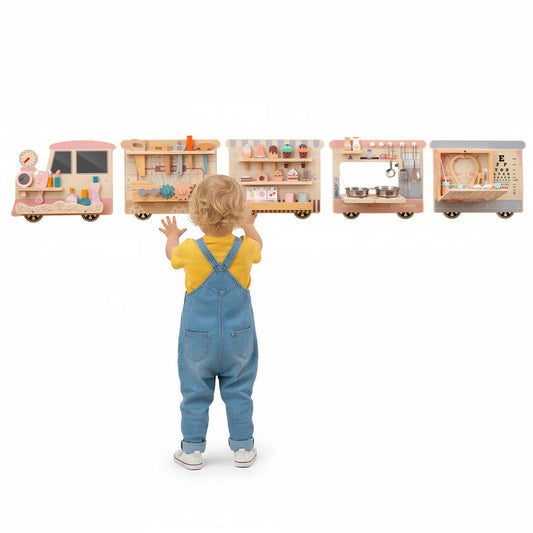 Wooden Sensory Wall Panel with Vanity and Doctor Kit for Kids
