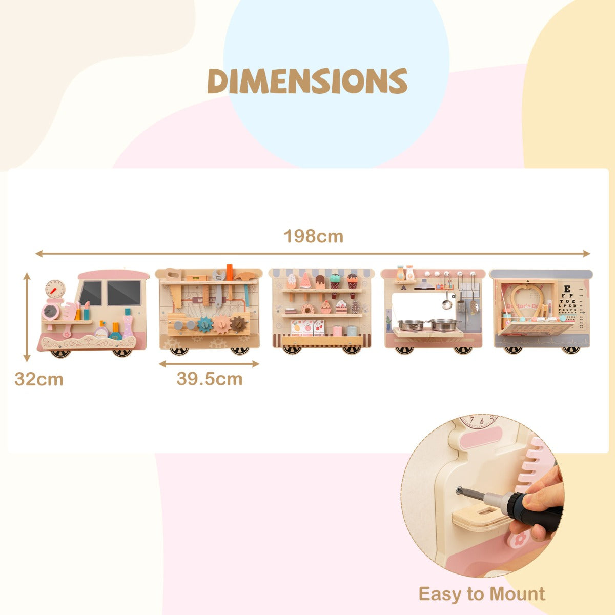 Wooden Sensory Wall Panel with Vanity and Doctor Kit for Kids