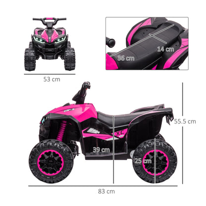 HOMCOM 12V Ride-On Quad Bike w/ Music, Horn, for Ages 3-5 Years - Pink