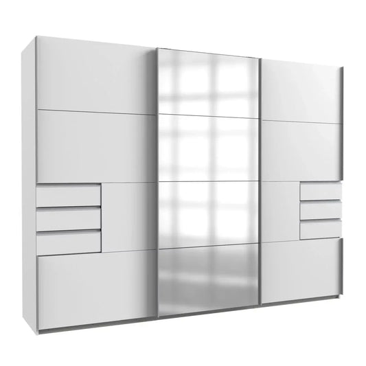 Sliding Wardrobe SOGO 3 Door Mirrored Wardrobe White 270cm