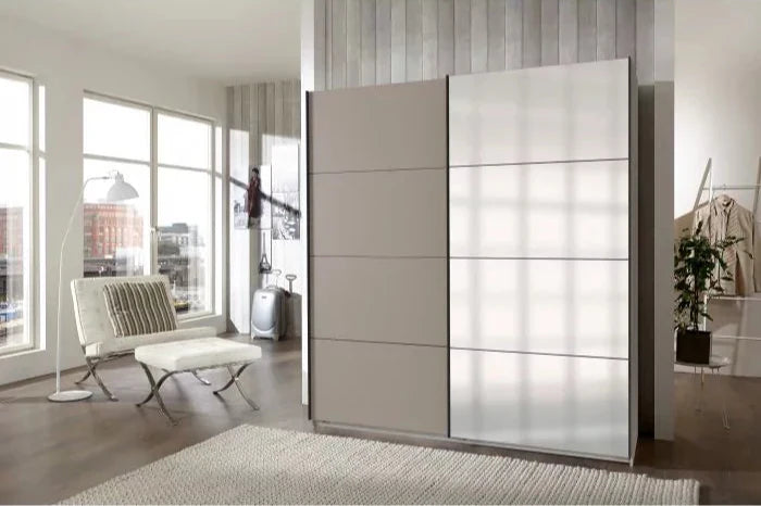 Sliding Wardrobe - ANVAST 2 Door Mirrored Wardrobe Grey 180cm