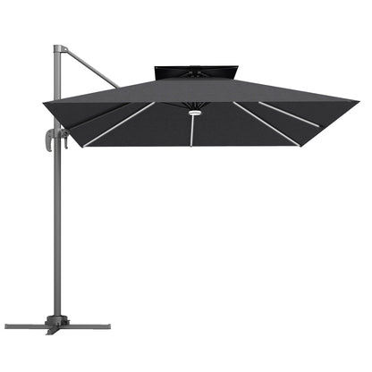 Outsunny 2.5m Cantilever Parasol with Solar Powered LED Lights, 360¡ Rotation, Tilt Adjustment, Crank Handle, Dark Grey