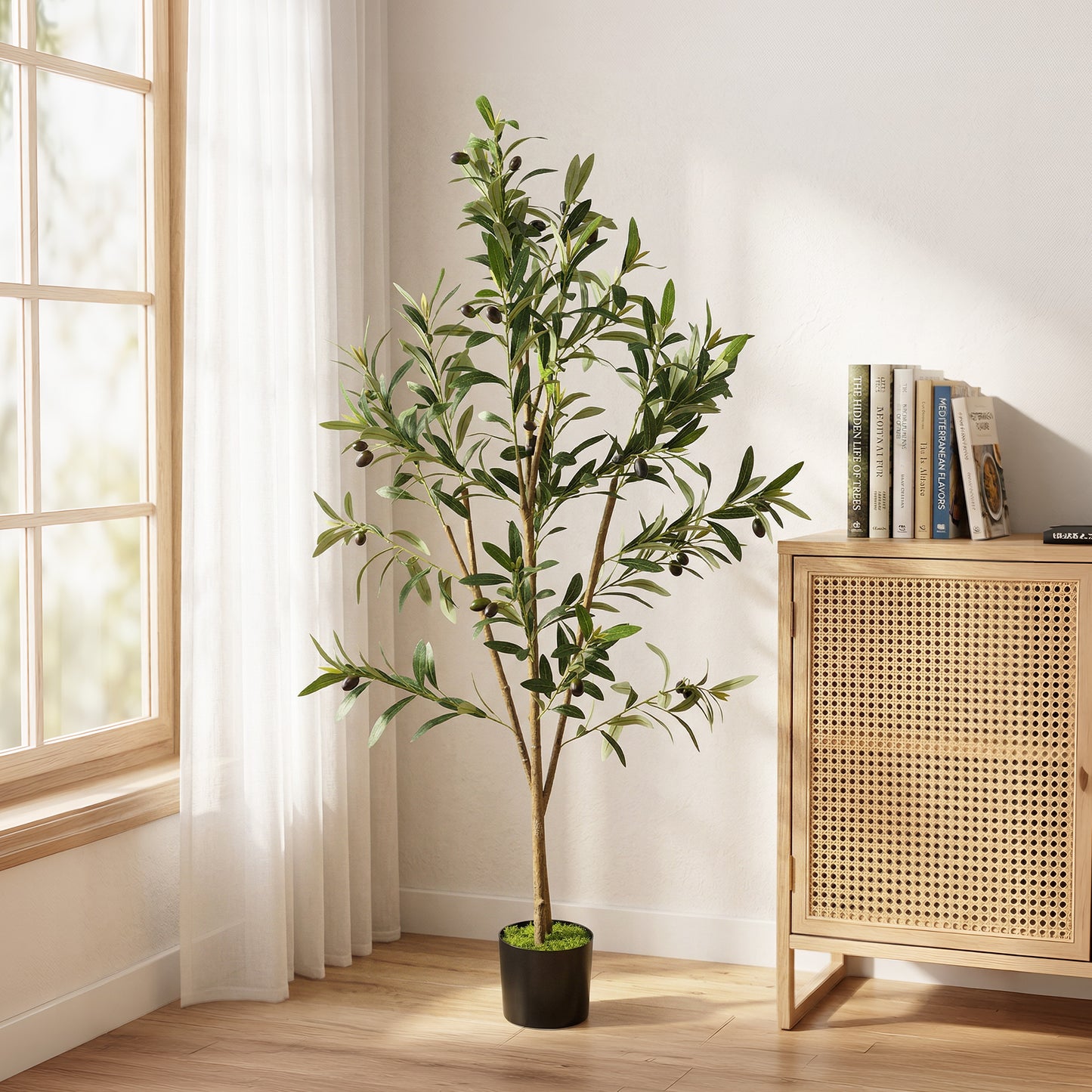 HOMCOM Decorative Artificial Plant, 120 cm Silk Olive Tree with 303 Leaves in Cement Pot, Fake Plant