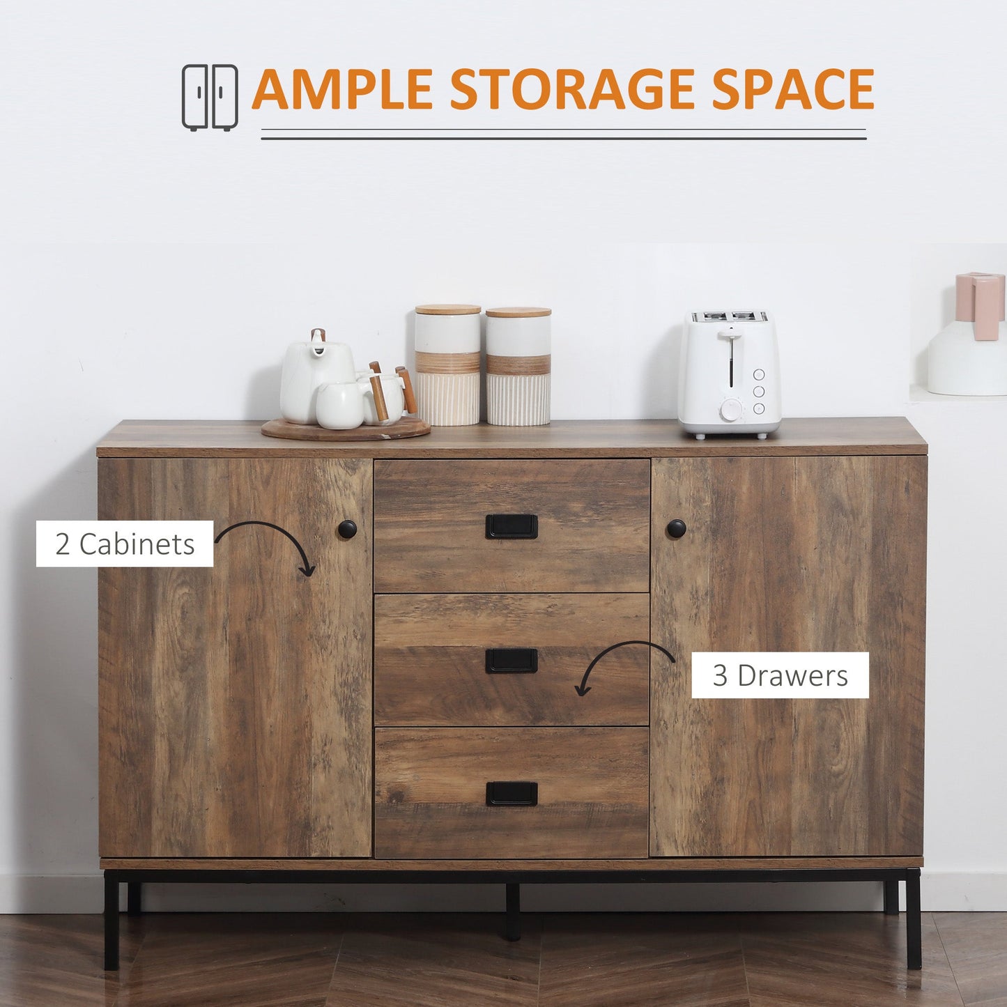 HOMCOM Modern Mango Wood-Effect Sideboard
