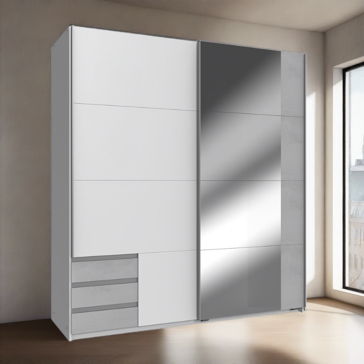 Sliding Wardrobe AMBER 2 Door Mirrored Wardrobe White 179cm