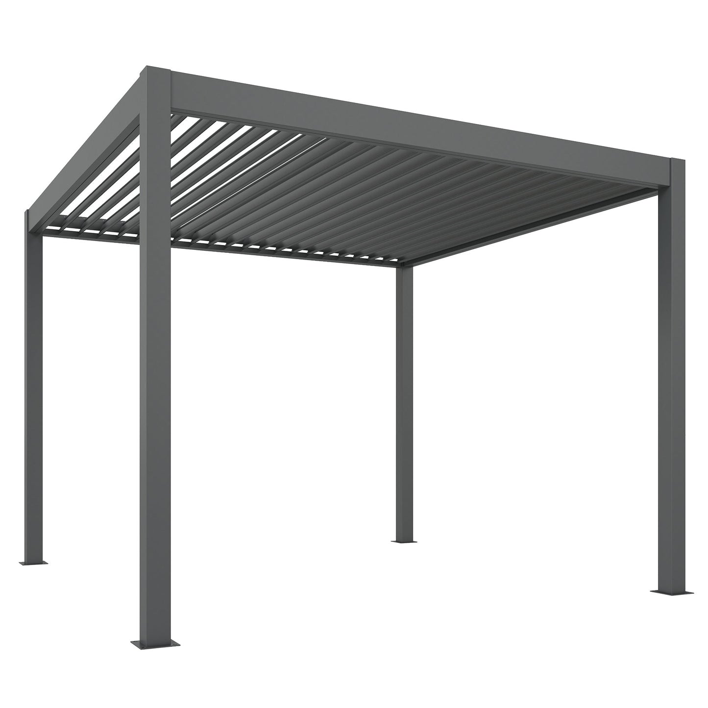 Outsunny 3 x 3(m) Electric Louvered Pergola with LED Lights, Aluminium Pergola Hardtop Gazebo with Remote, Adjustable Roof and Drainage System, Water and UV Proof