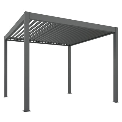 Outsunny 3 x 3(m) Electric Louvered Pergola with LED Lights, Aluminium Pergola Hardtop Gazebo with Remote, Adjustable Roof and Drainage System, Water and UV Proof
