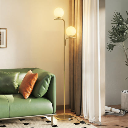 HOMCOM LED Floor Lamp, Modern Standing Lamp with 3 Colour Temperatures, Globe Glass Shades and Foot Switch, Gold Tone