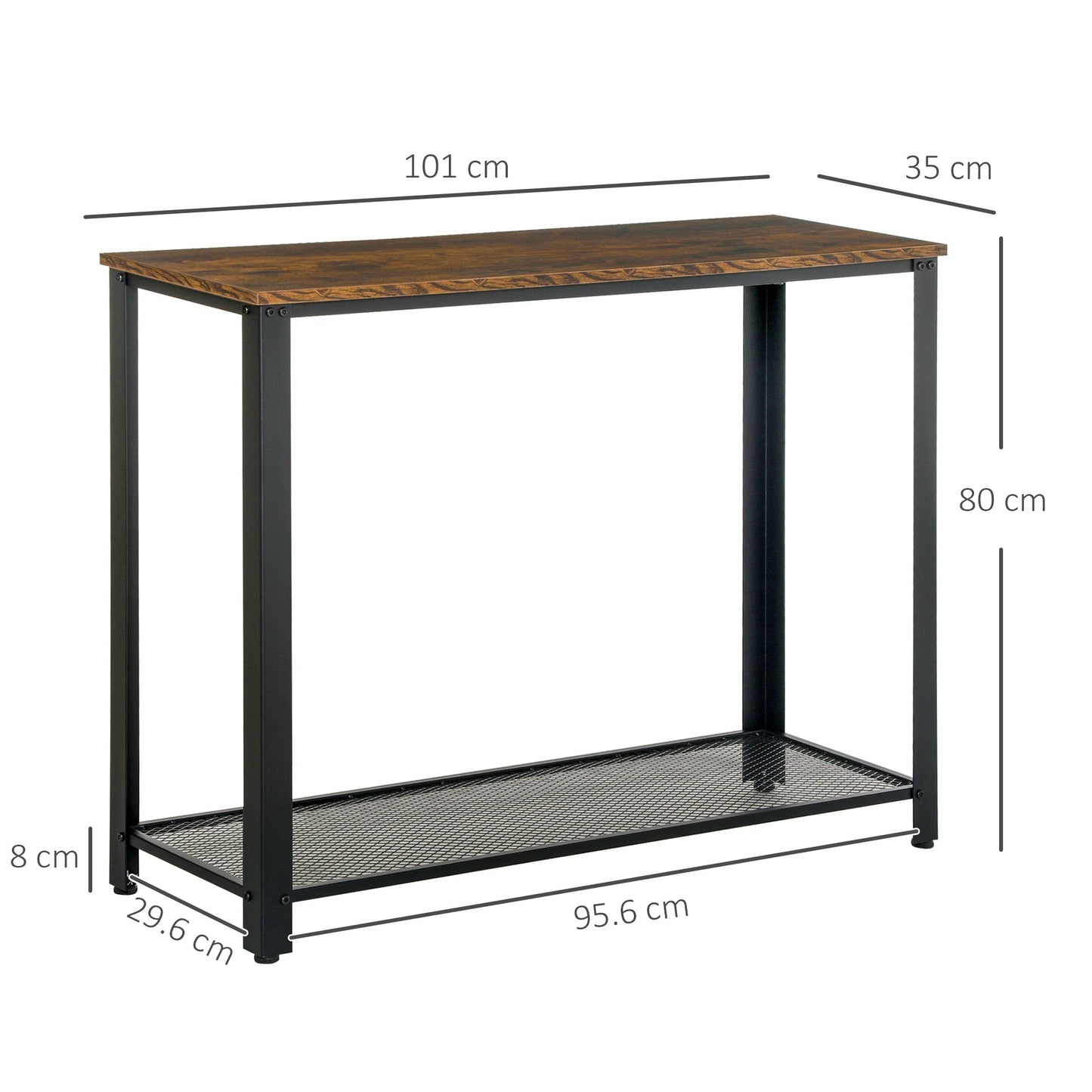HOMCOM Industrial Console Table√Ø¬º≈íEntryway Table w/Bottom Mesh Shelf Metal Frame Vintage Sofa Table for Hallway, Living Room, Rustic Brown