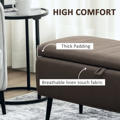 HOMCOM Linen-Look 92 x 31cm Storage Ottoman - Dark Brown