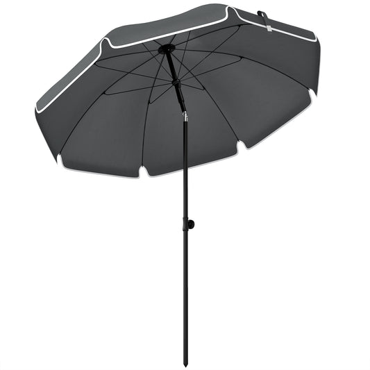 Outsunny 1.8 m Beach Umbrella Parasol with Sand Anchor, Portable 30Â° Tilting Patio Sun Shade with Adjustable Height, Dark Grey
