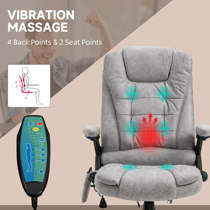 Vinsetto Massage Recliner Chair Heated Office Chair with Six Massage Points Microfiber Cloth 360 Swivel Wheels Grey