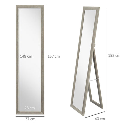 HOMCOM Full Length Mirror, 37 x 157 cm, Hanging or Freestanding, Rectangular Glass Full Body Mirror with Frame for Living Room, Bedroom, Cloakroom, Grey