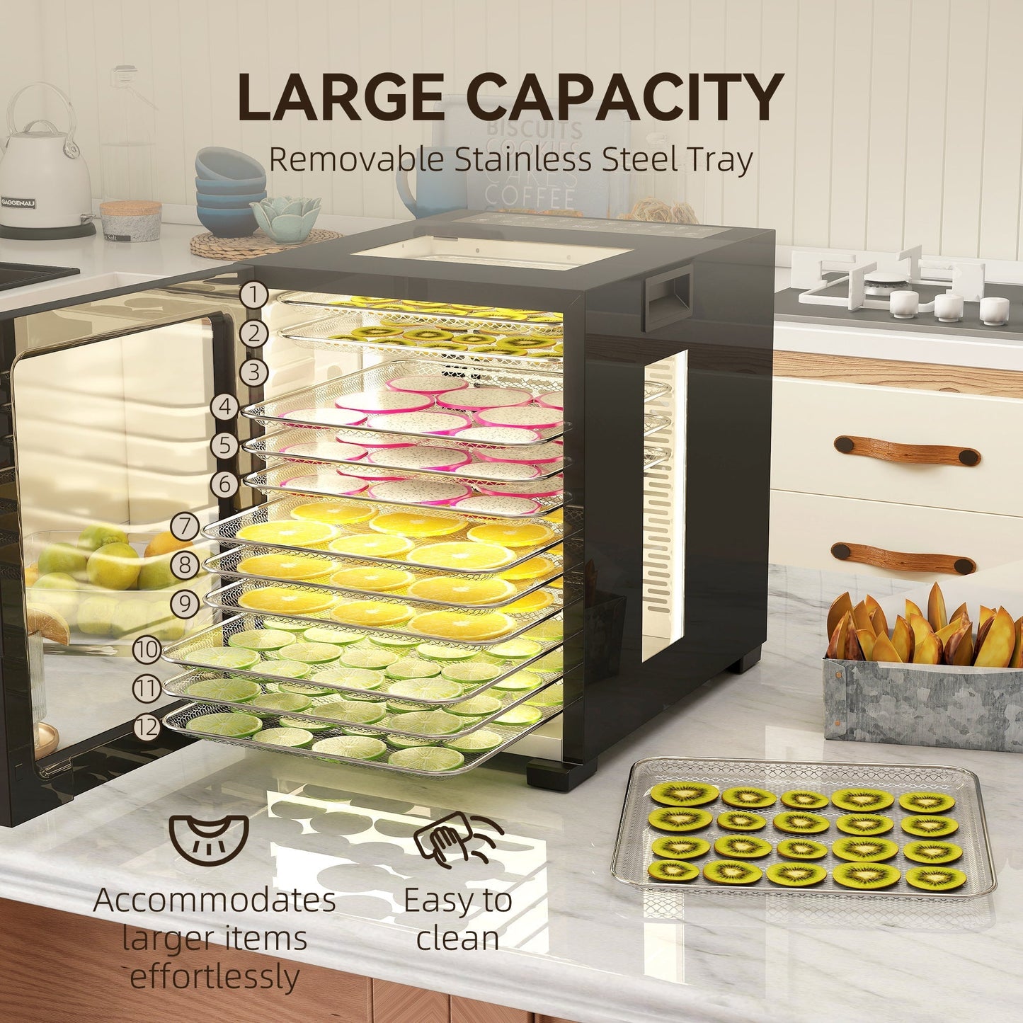HOMCOM 12-Tray 40-70√¢‚Äû∆í Food Dehydrator - Black