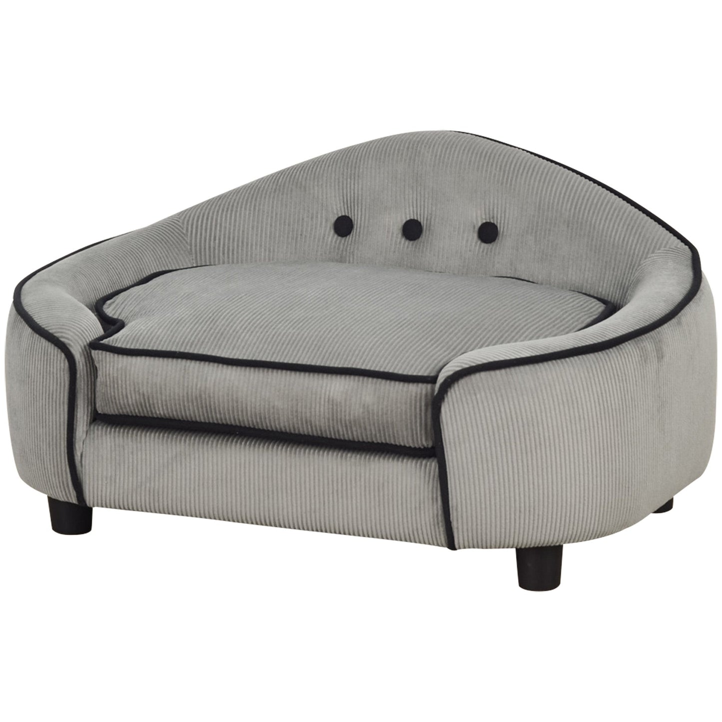 PawHut Dog Sofa for XS and S Size Dogs, Pet Chair Bed with Soft Cushion, Cat Sofa Couch with Washable Cover, Wooden Frame, 66.5 x 45 x 35.5 cm, Grey