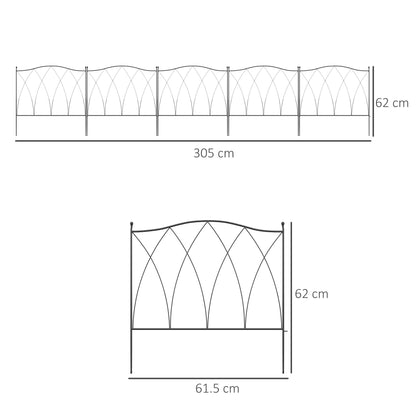 Outsunny Set of Five 61.5cm Decorative Metal Fence Panels - Black