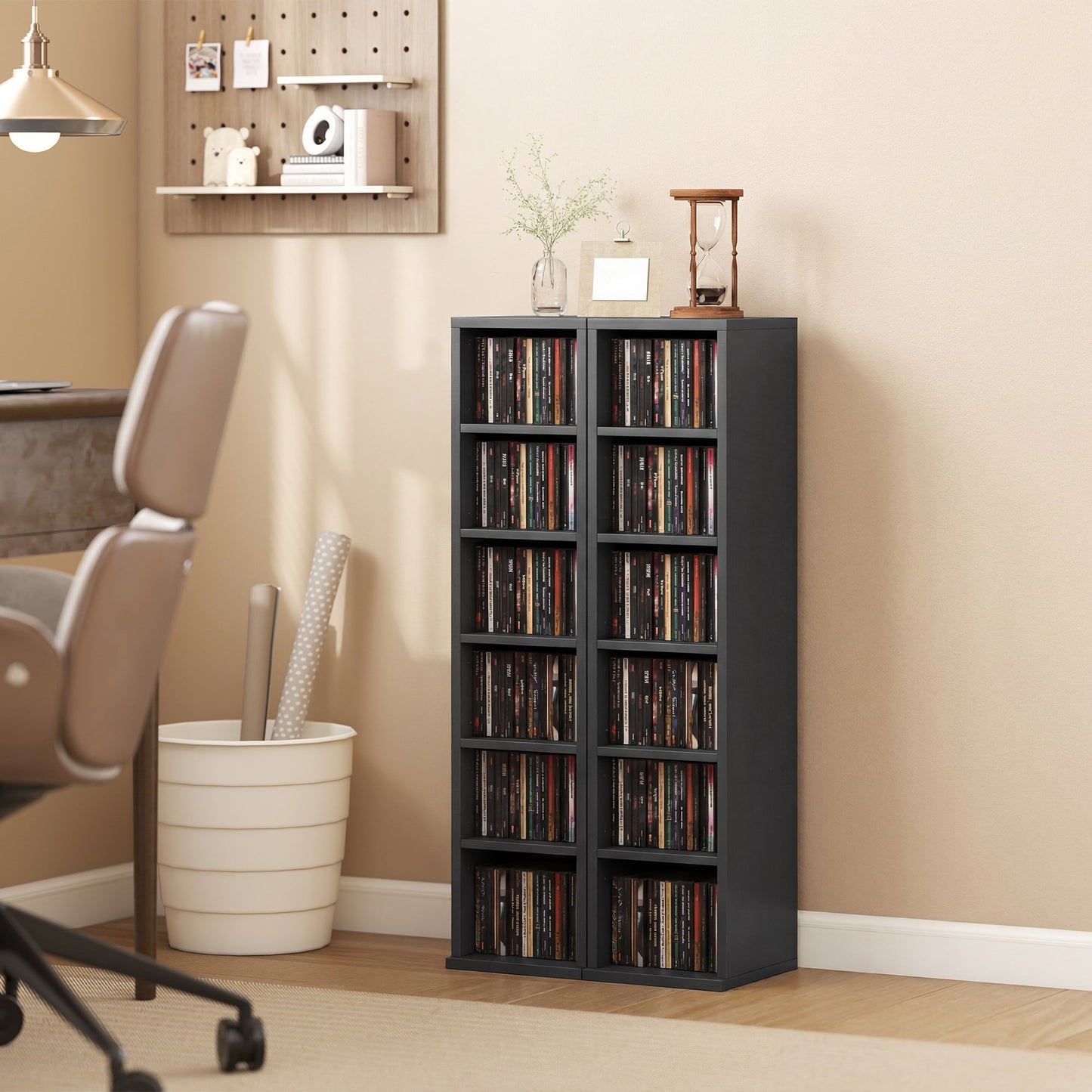 HOMCOM Set of 2 CD Media Display Shelf Unit Tower Rack with Adjustable Shelves, Black