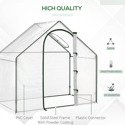 Outsunny Walk In Tomato Greenhouse Garden Outdoor Mini Greenhouse Flower Planter Steel Frame with Zipped Door & Window, PVC Cover, 180 x 100 x 168CM, Clear