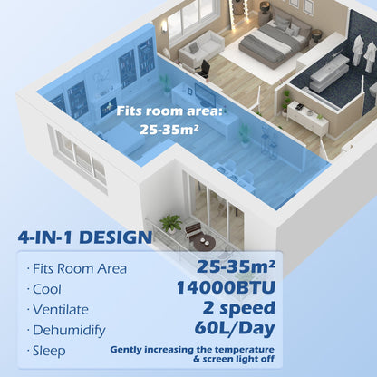 HOMCOM 14000 BTU Mobile Air Conditioner, 35mÂ², Smart Home WiFi, with Dehumidifier, Fan, 24H Timer, Window Kit, Black