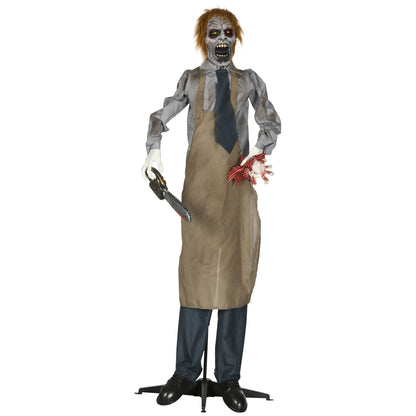 HOMCOM 5.5ft Life Size Halloween Animatronic Standing Chainsaw Killer, with Light Up Eyes, Sound Activated Moving Body, Scary Halloween Decorations, Battery Operated, Indoor Party Props