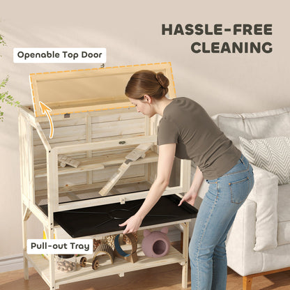 PawHut 2 Tier Wooden Hamster Cage with Shelf and Openable Top