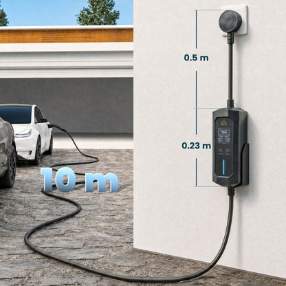 HOMCOM EV Charger Type 2 to 3 Pin Plug, 10 m, 2.8 kW, 6-13 A, Electric Car Charger Type 2 Charging Cable w/ 1-12 h Time Delay