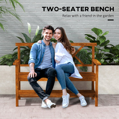 Outsunny Two-Seater Fir Wood Bench, with Bottom Shelf - Natural