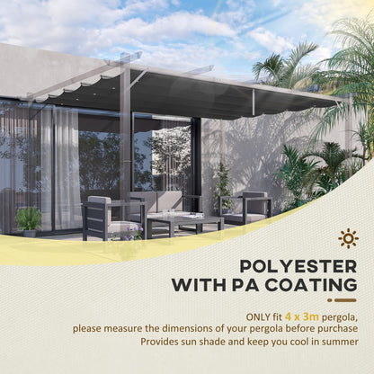 Outsunny Retractable Pergola Cover, 3.5 x 2.6 m Replacement Canopy Fabric for 4 x 3 m Frame, Roof Top Only, Dark Grey