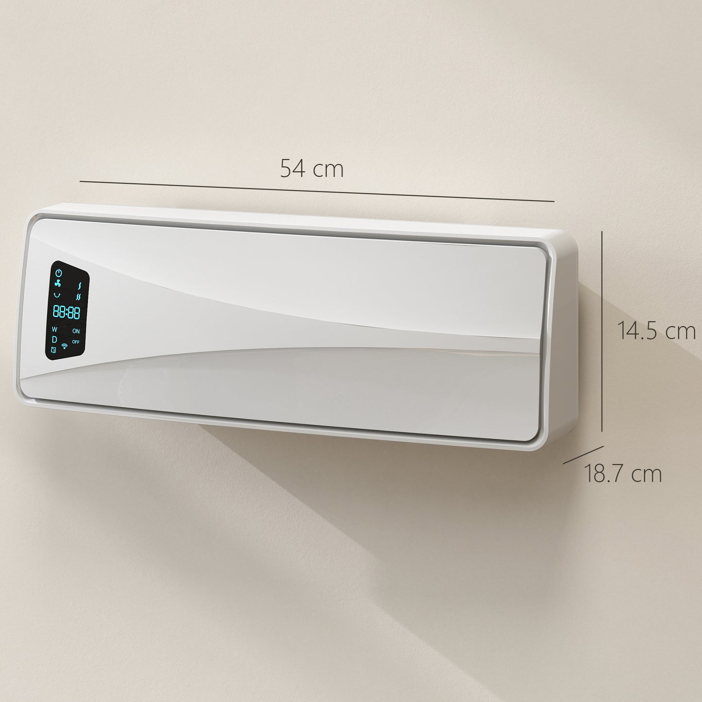 HOMCOM 2000W Ceramic Electric Heater with Fan, Adjustable Thermostat, Wall Mounted - White