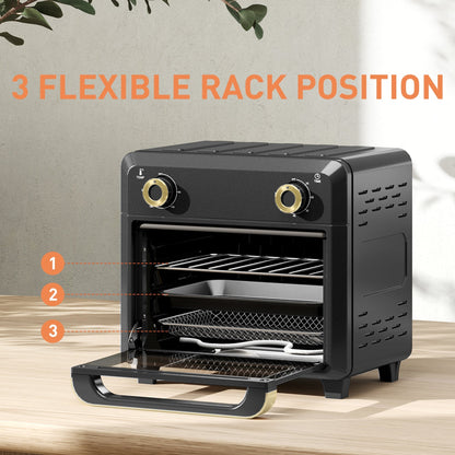 HOMCOM 10L Air Fryer Oven, Mini Oven, Oil Free Cooking, Grill, Roast, Bake, with Adjustable Temperature, Timer, Dishwasher Safe, 1000W, Black