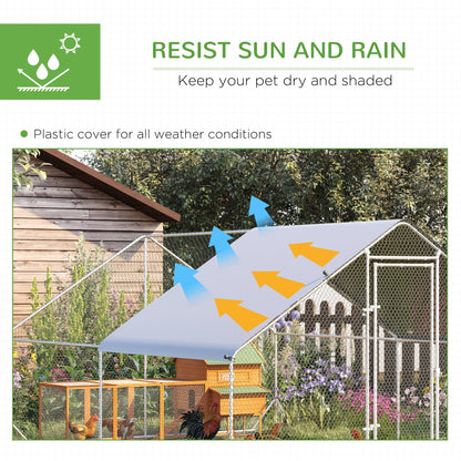 PawHut Chicken Walk-in Run, Galvanised Chicken Coop, Hen Poultry House Cage, Rabbit Hutch Pet Playpen Garden w/ Water-Resist Cover, 3 x 4 x 2m