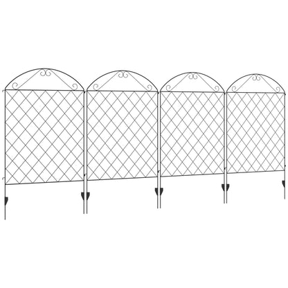 Outsunny Decorative Garden Fencing, 43in x 11.5ft Outdoor Picket Fence Panels, 4PCs Rustproof Metal Wire Landscape Flower Bed Border Edging, Black