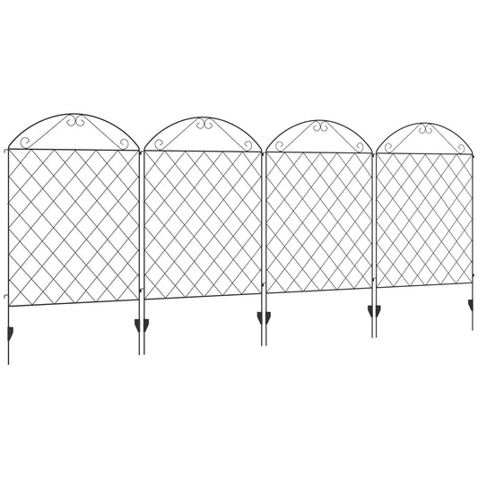 Outsunny Decorative Garden Fencing, 43in x 11.5ft Outdoor Picket Fence Panels, 4PCs Rustproof Metal Wire Landscape Flower Bed Border Edging, Black