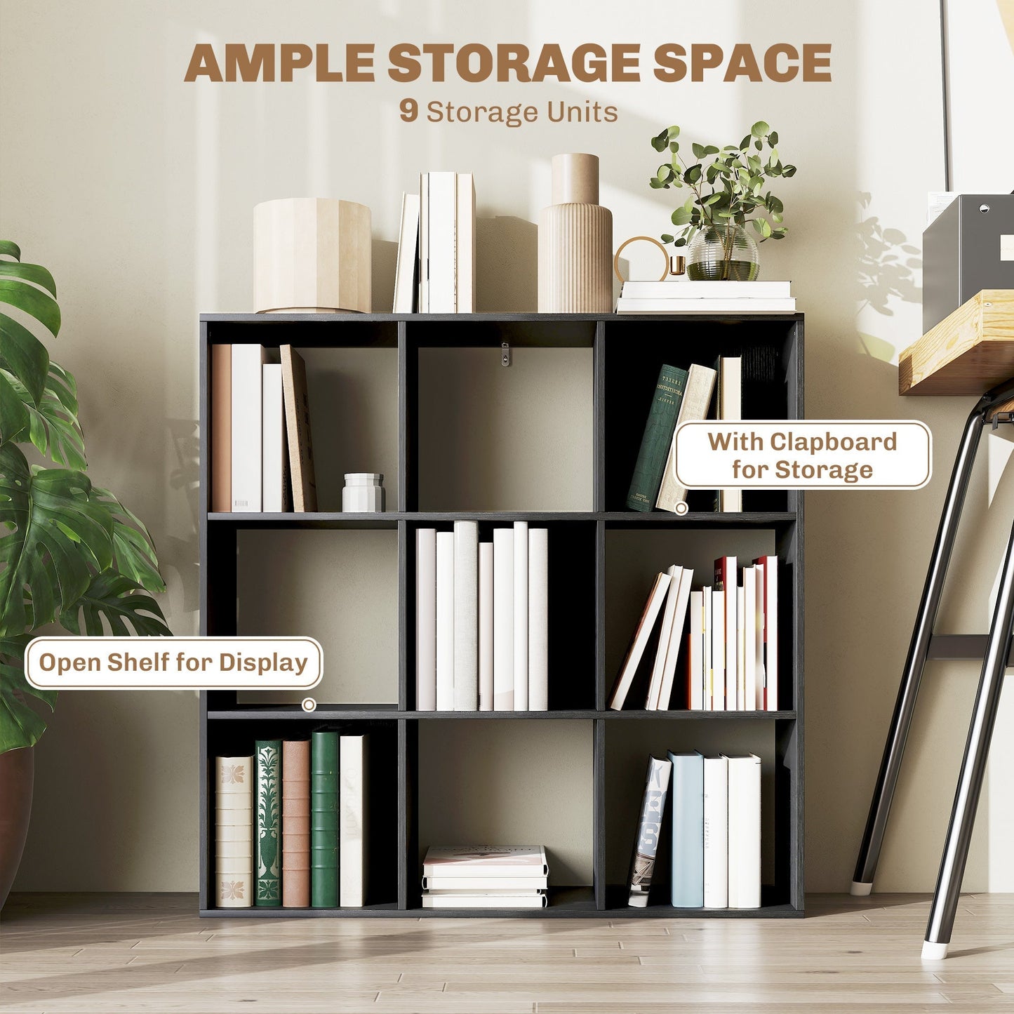 HOMCOM Nine-Cube Storage Shelf - Black