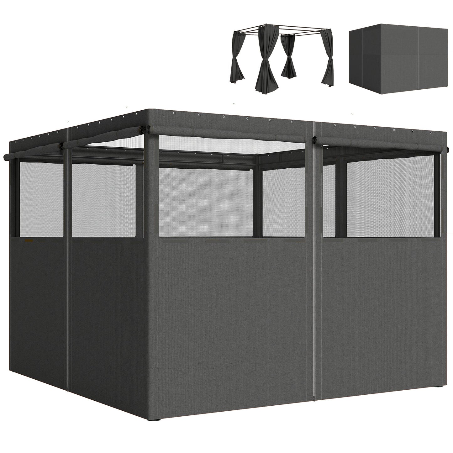 Outsunny 4 Pack Replacement Gazebo Curtains Privacy Panel for Most 3 x 3 m Gazebo, Outdoor Shelter Sidewalls, Dark Grey