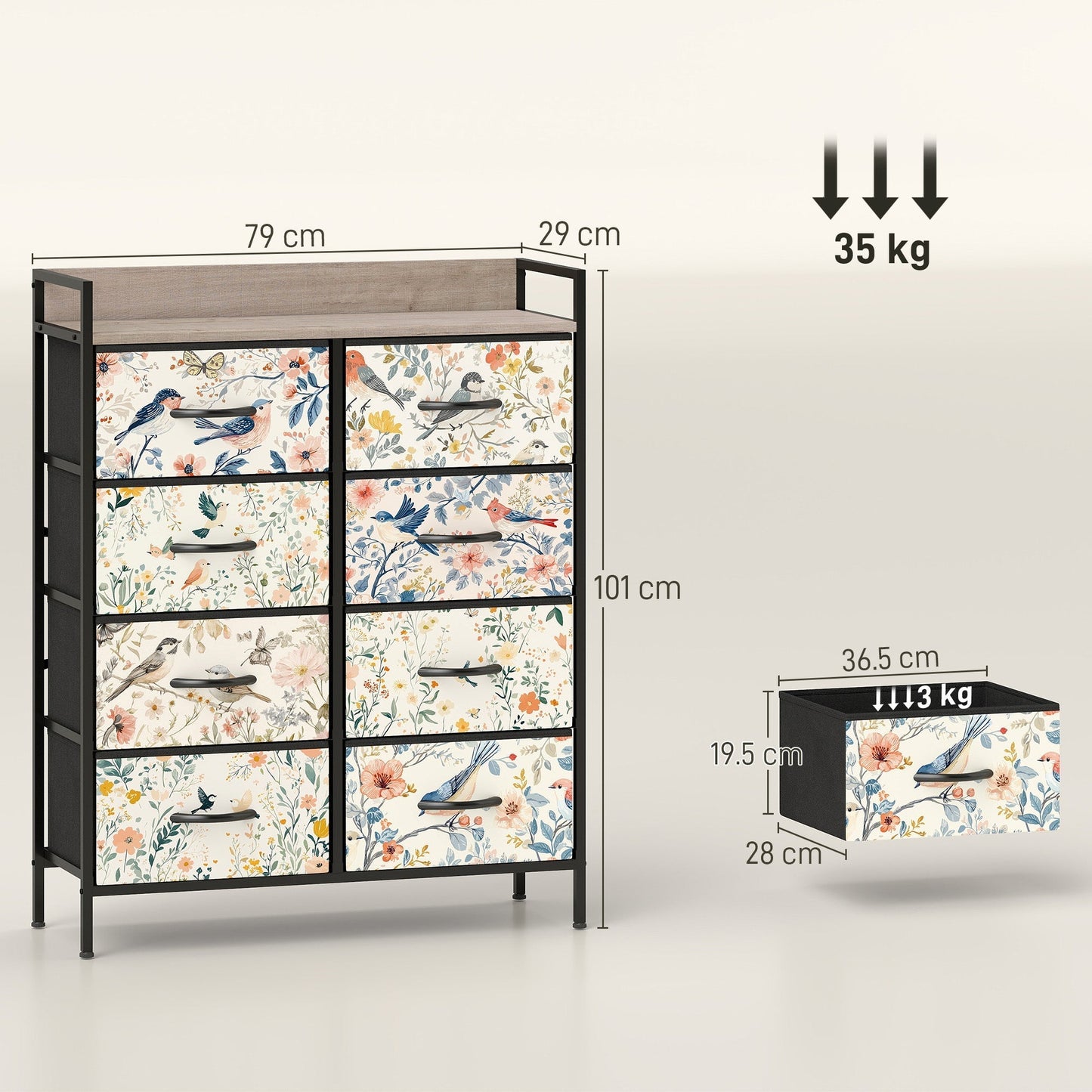 HOMCOM 8-Drawer Chest of Drawers - White