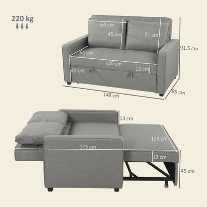 HOMCOM Double Sofa Bed Click Clack Sofa Bed Pull Out Bed with Adjustable Backrest for Living Room and Bedroom Grey