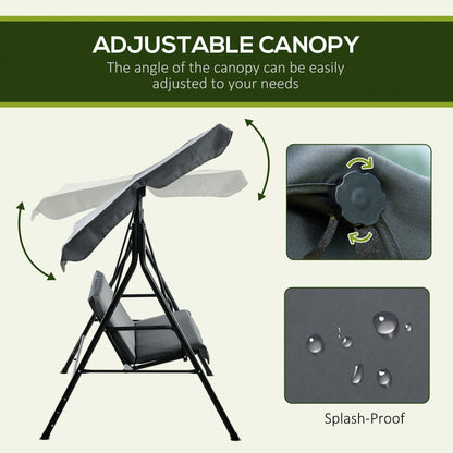 Outsunny 3 Seater Garden Swing Chair, Outdoor Swing Chair with Adjustable Canopy, Mental Frame & Cushions, Grey