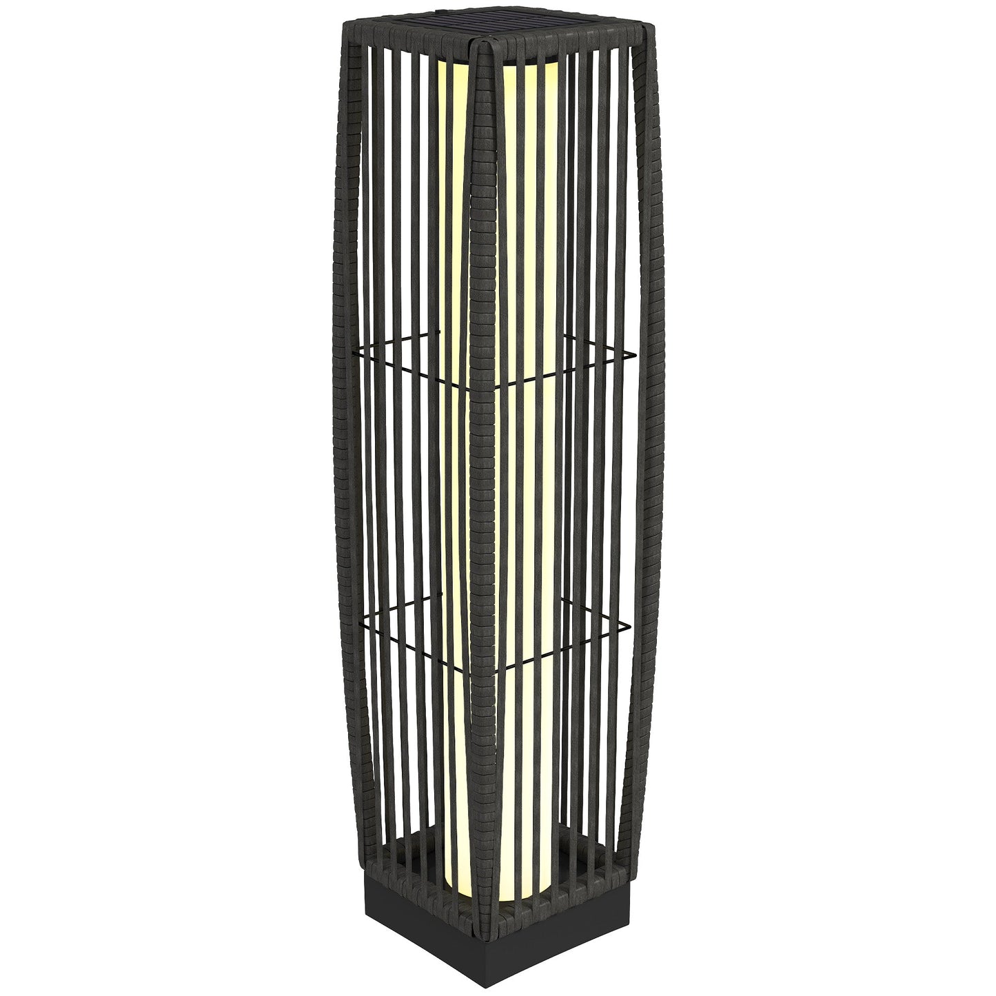 Outsunny Solar Rattan Floor Lamp, Outdoor Garden Lantern with Auto On/Off LED Lights, IP44 for Patio, Terrace, Dark Grey