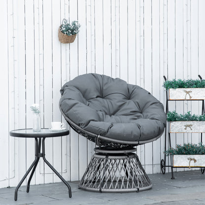 Outsunny 360Â° Swivel Rattan Papasan Moon Bowl Chair Round Lounge Garden Wicker Basket Seat with Padded Cushion Oversized for Outdoor Indoor, Grey