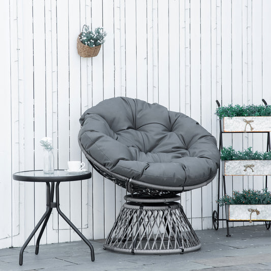 Outsunny 360Â° Swivel Rattan Papasan Moon Bowl Chair Round Lounge Garden Wicker Basket Seat with Padded Cushion Oversized for Outdoor Indoor, Grey