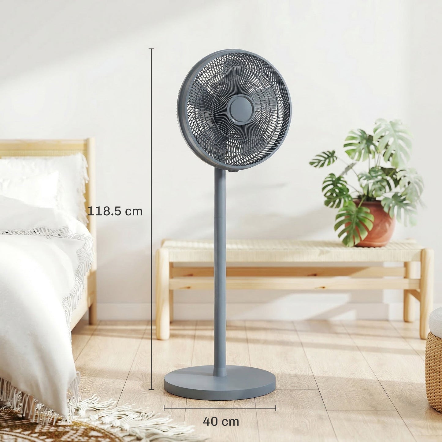 HOMCOM 40 cm Standing Fan, Cooling Floor Fan with 80 degrees Oscillating, Adjustable Tilt and Height, 4 Speed, Remote Control, Grey