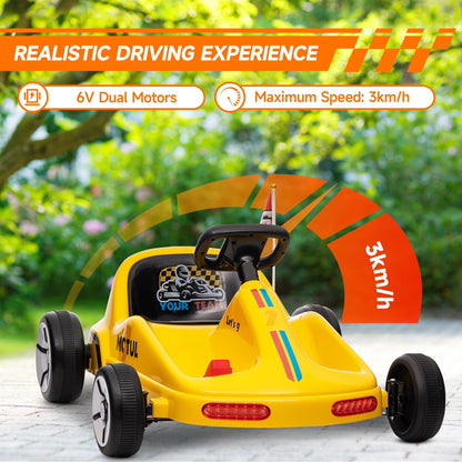 AIYAPLAY 6V Electric Go Kart for Kids with Music, Light, Horn, for 3-5 Years, Yellow