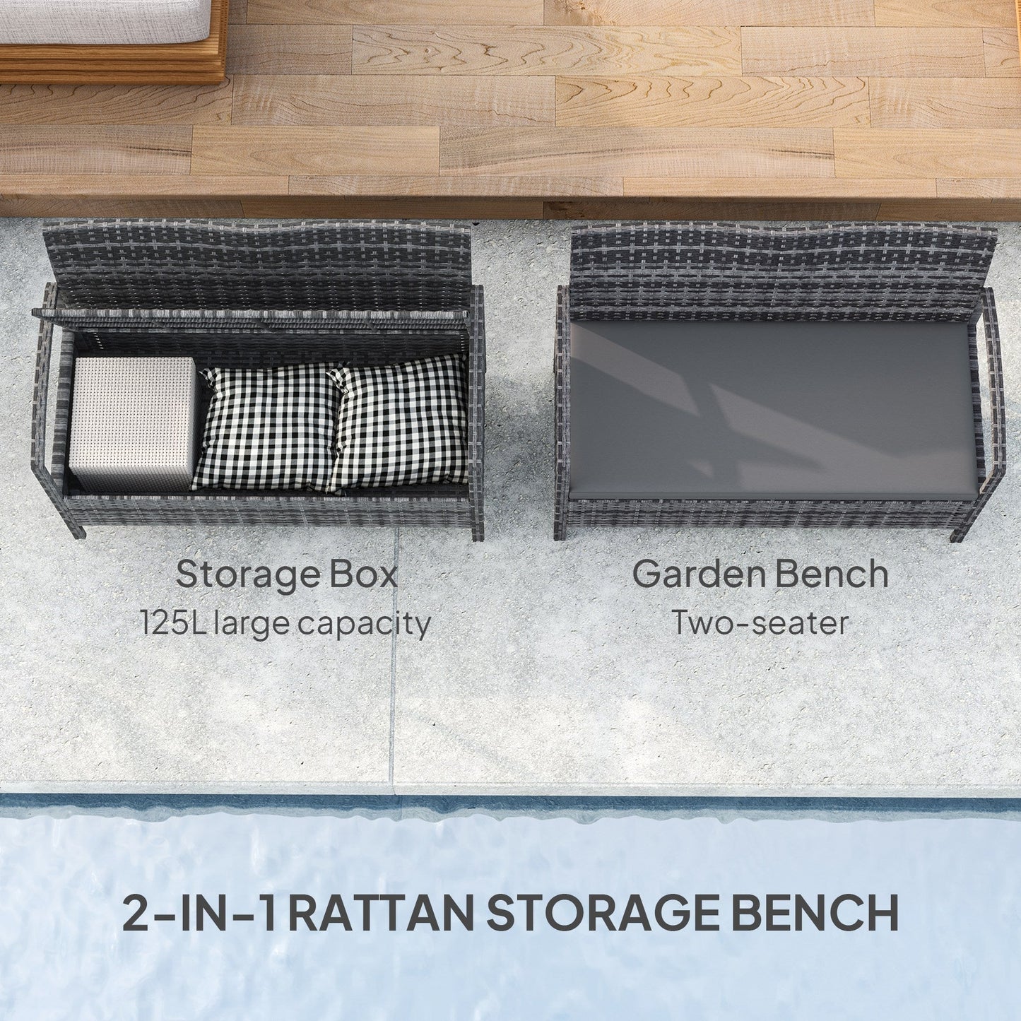 Outsunny 125L Storage Garden Bench, with Cushion - Grey