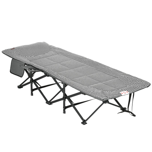 Outsunny Foldable Camp Bed, Padded Patio Camping Bed with Carry Bag, Magazine Bag and Cup Holder for Outdoor, Garden, Black